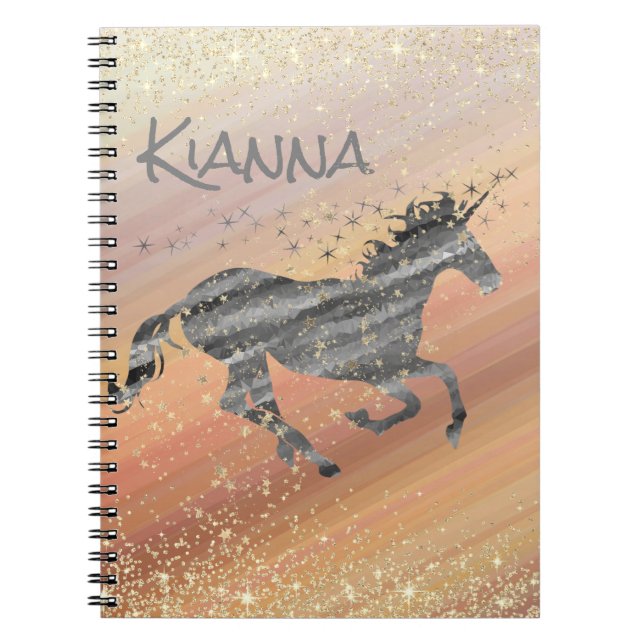 Carnet Glittery Starry Unicorn Personnalisé (Devant)