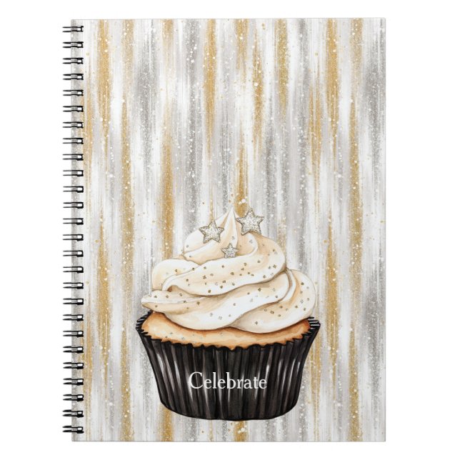 Carnet Glitzy Gold Silver Stars Cupcake Celebrate (Devant)