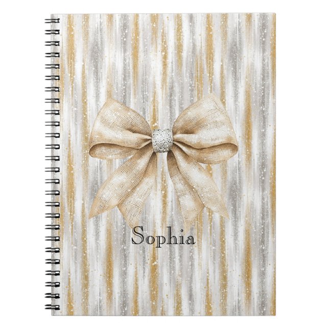Carnet Glitzy Silver Gold Stripes Cream Bow (Devant)