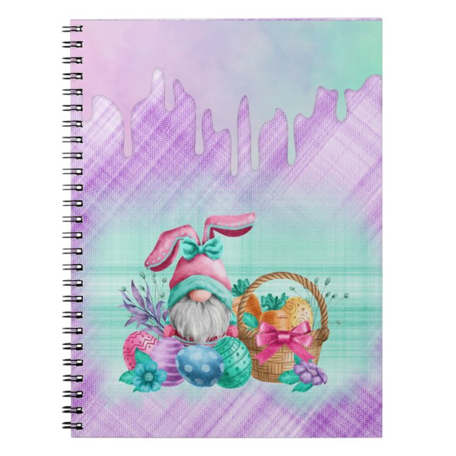 Carnet Gnome De Lapin De Pâques Avec Oeufs De Panier  (Devant)