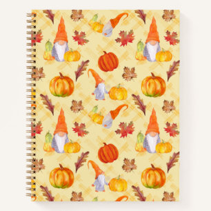 Carnet Gnomes d'automne à l'aquarelle, citrouilles et feu