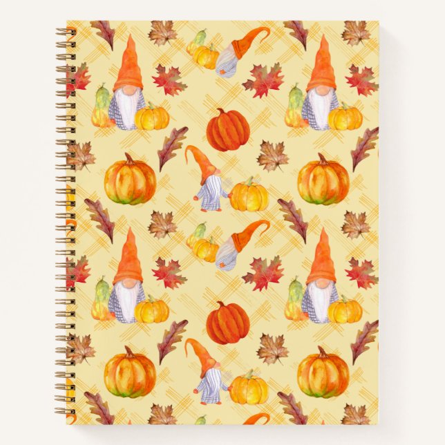Carnet Gnomes d'automne à l'aquarelle, citrouilles et feu (Devant)