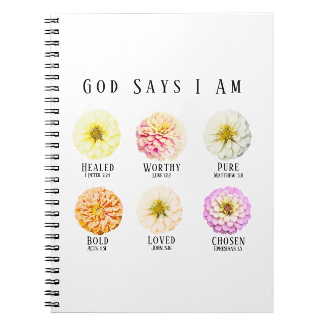 Carnet God Says I Am Affirmation Pastel Zinnia Floral (Devant)