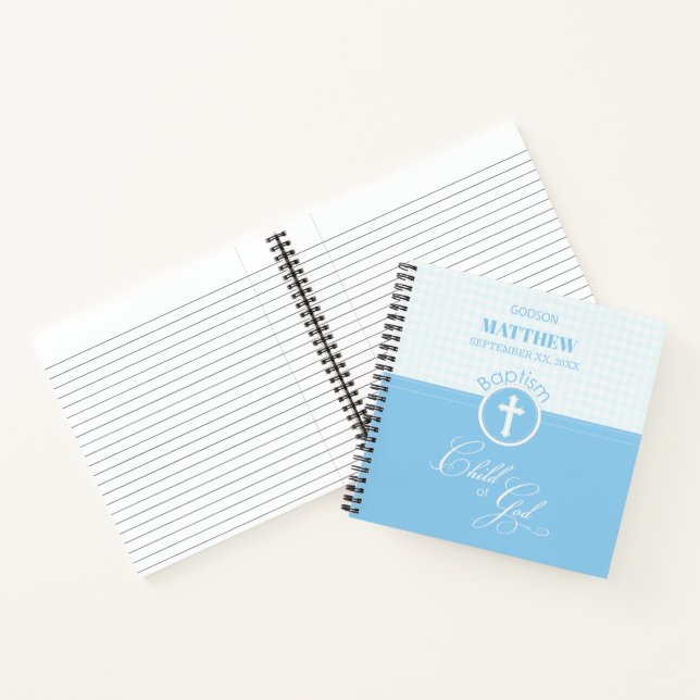 Carnet Godson Baptême Bleu Enfant de Dieu Personnalisé (Intérieur)