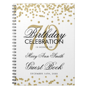 Carnet Gold 70th Birthday Guest Book Confetti