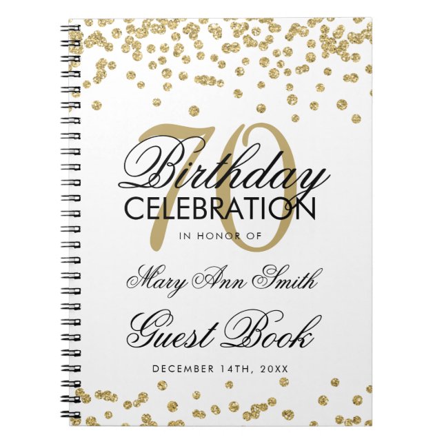 Carnet Gold 70th Birthday Guest Book Confetti (Devant)