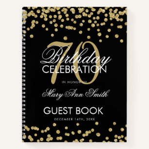 Carnet Gold 70th Birthday Guestbook Confetti Black