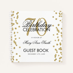 Carnet Gold 70th Birthday Guestbook Confetti Blanc