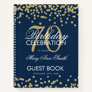 Carnet Gold 70th Birthday Guestbook Confetti Navy Blue