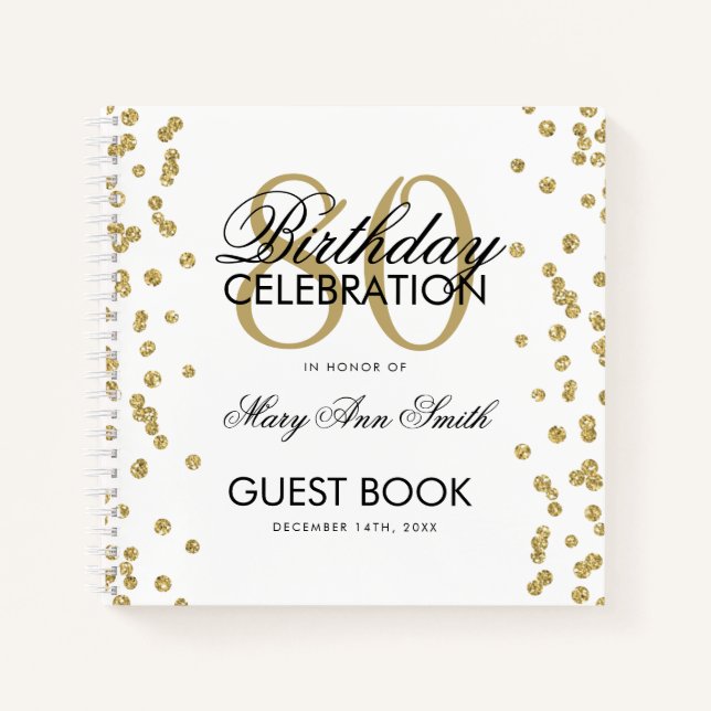 Carnet Gold 80th Birthday Guestbook Confetti (Devant)
