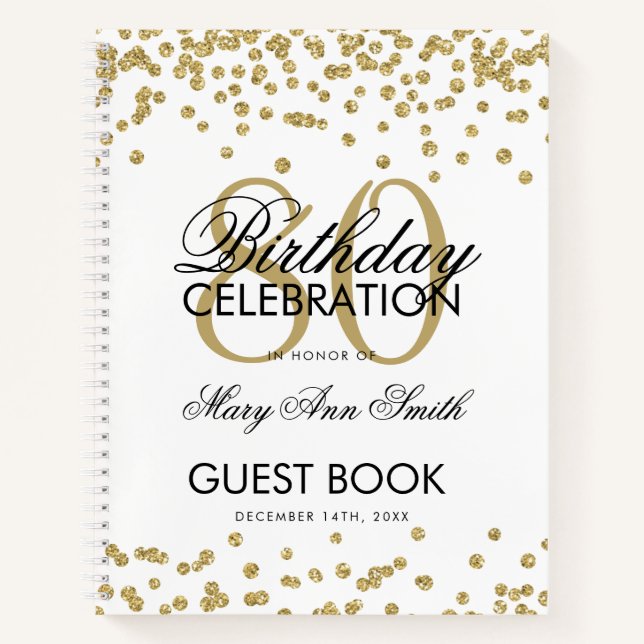 Carnet Gold 80th Birthday Guestbook Confetti (Devant)