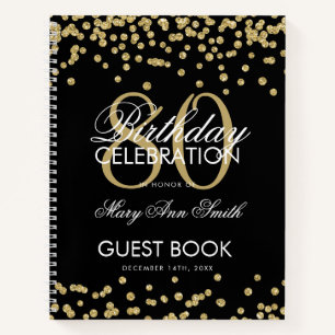 Carnet Gold 80th Birthday Guestbook Confetti Black