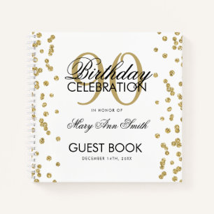 Carnet Gold 90th Birthday Guestbook Confetti