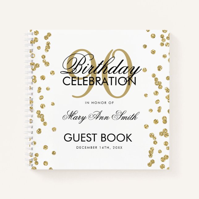Carnet Gold 90th Birthday Guestbook Confetti (Devant)
