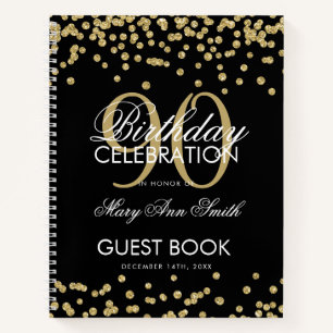 Carnet Gold 90th Birthday Guestbook Confetti Black