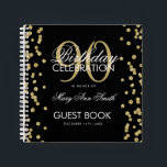 Carnet Gold 90th Birthday Guestbook Confetti Black<br><div class="desc">Un élégant 90e anniversaire modèle de livres d'hôtes avec Gold Parties scintillant Confetti sur le design noir et facile à customiser texte.</div>