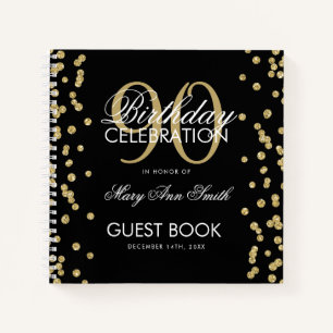 Carnet Gold 90th Birthday Guestbook Confetti Black