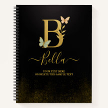 Carnet Gold B personnalisé - Monogramme floral