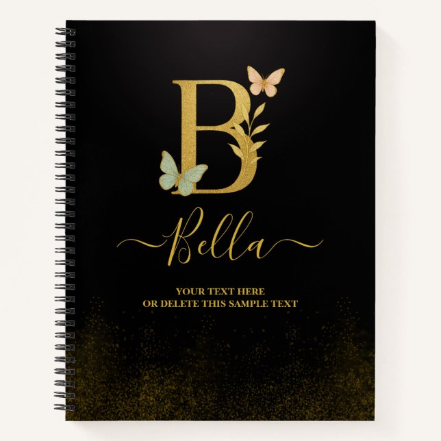 Carnet Gold B personnalisé - Monogramme floral (Devant)