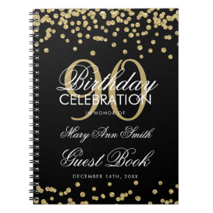 Carnet Gold Black 90th Birthday Guest Book Confetti