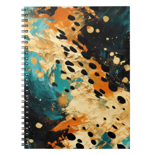 Carnet Gold Black Aqua Orange Leopard Abstrait (Devant)