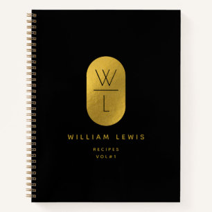 Carnet Gold Black Monogramme Moderne Minimaliste Recette