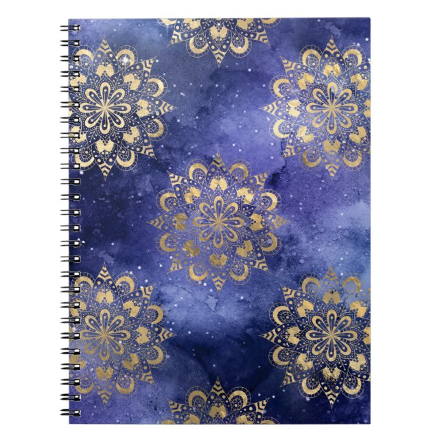 Carnet Gold & Blue Galaxy Dharma Mandala Motif (Devant)
