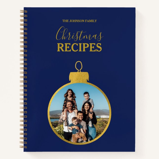 Carnet Gold Blue Photo Ornaments Christmas Recette (Devant)