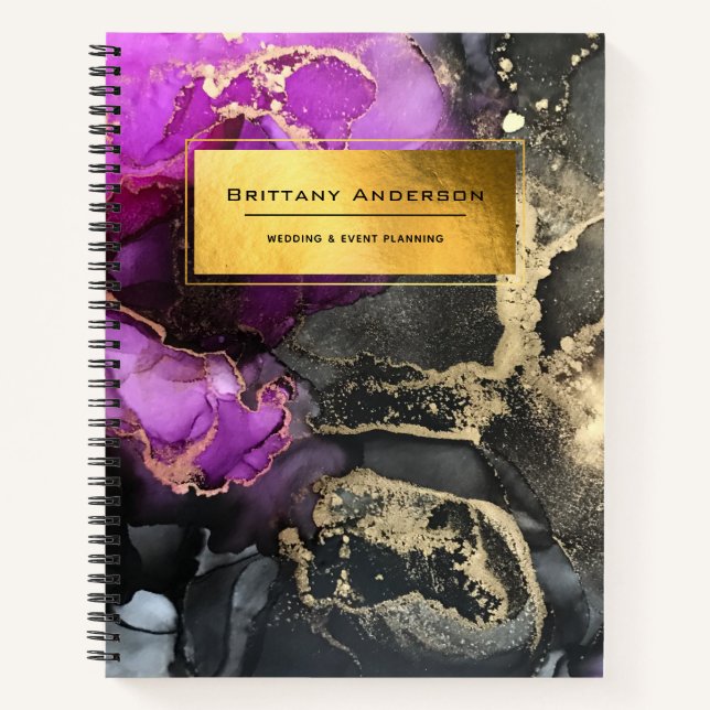 Carnet Gold Foil Purple Black Marbling Business Planner (Devant)