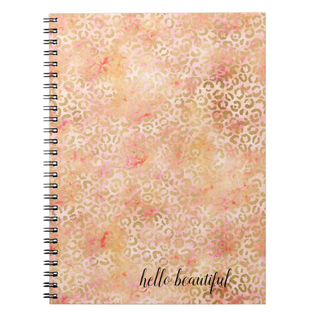 Carnet Gold Glam Girly Peach rose Blush Empreinte de léop (Devant)