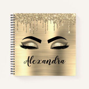 Carnet Gold Glitter Sparkle Eyelashes Monogram