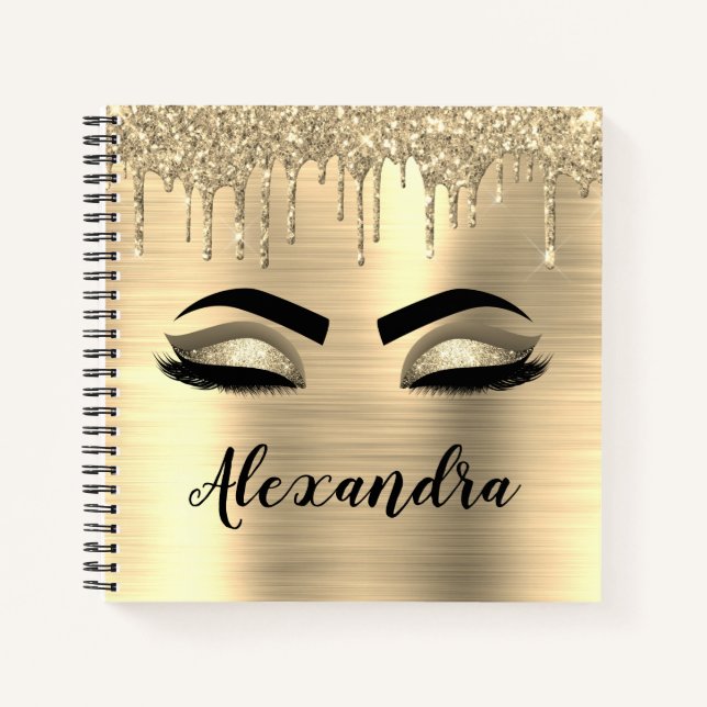 Carnet Gold Glitter Sparkle Eyelashes Monogram (Devant)
