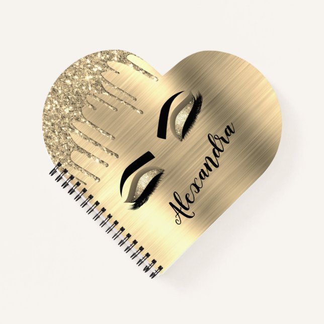 Carnet Gold Glitter Sparkle Eyelashes Monogram (Devant)