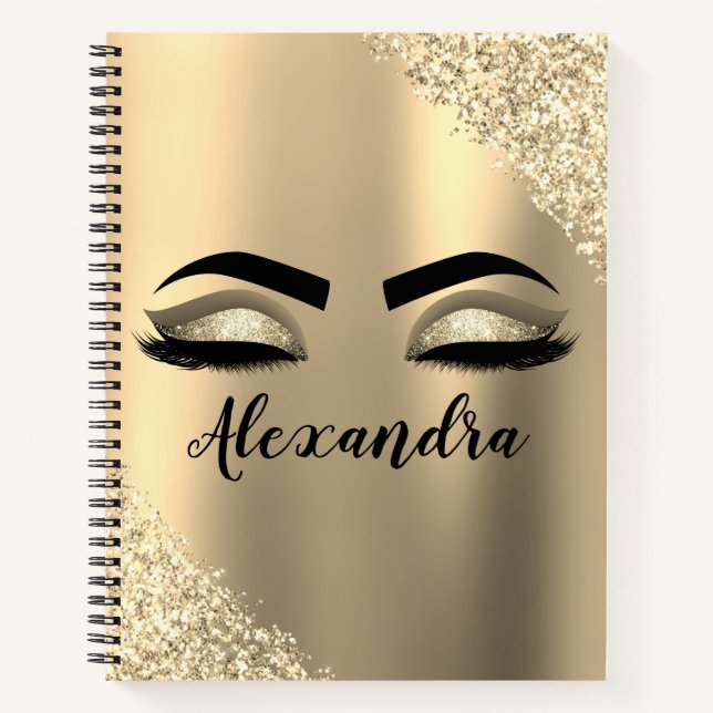 Carnet Gold Glitter Sparkle Eyelashes Monogram (Devant)