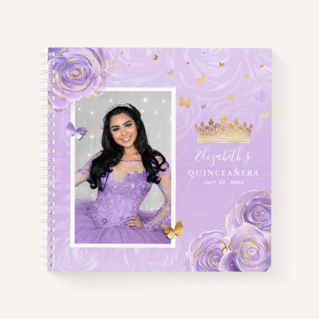 Carnet Gold Light Violet Rose Elegant Quinceanera Invité (Devant)
