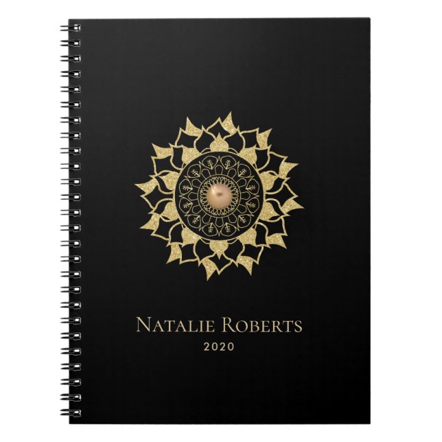 Carnet Gold Mandala Flower Elegant Noir (Devant)