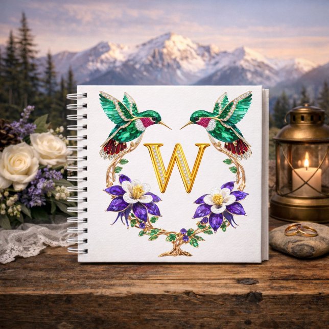 Carnet Gold Monogram W Hummingbird Jeweled Wedding Gift (Créateur téléchargé)