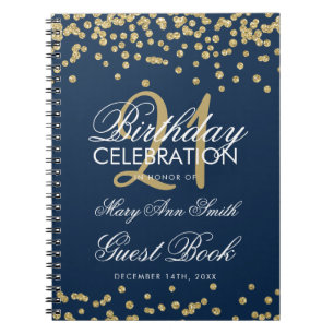 Carnet Gold Navy Blue 21st Birthday Guest Book Confetti