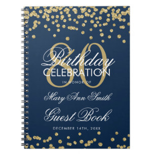 Carnet Gold Navy Blue 80th Birthday Guest Book Confetti