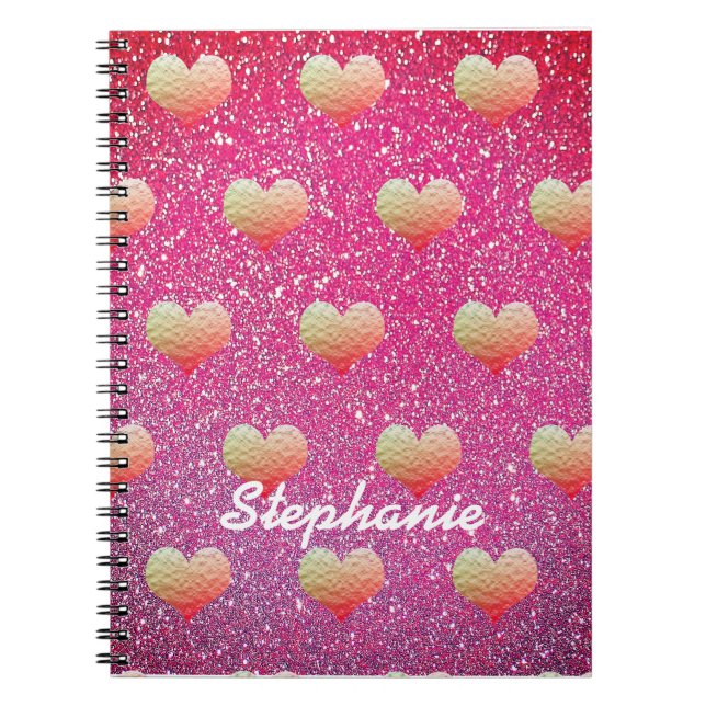 Carnet Gold Pink Hearts Motifs Parties scintillant Monogr (Devant)