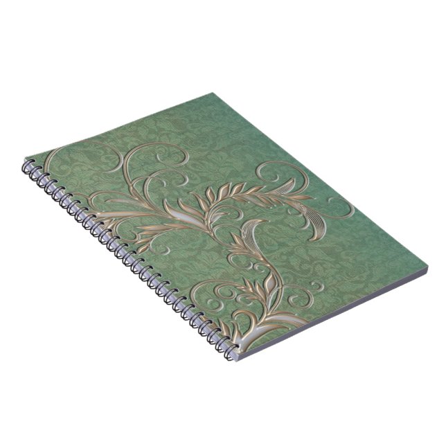 Carnet Gold Turquoise Ombre Effet Damas avec Embelulation (Côté Droit)