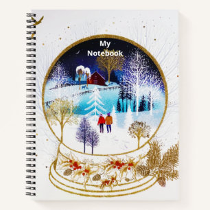Carnet Gold Winter Eve Couple Snowglobe Forest Home