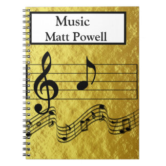 Carnet Golden background with music bar with notes design