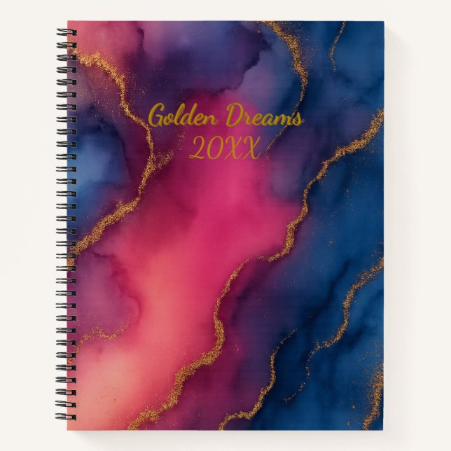 Carnet Golden Dreams Bleu rose Marbre or (Devant)