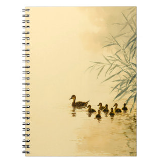 Carnet Golden Ducklings Serene Pond Reflection Art