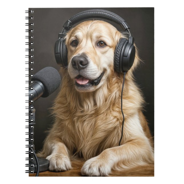 Carnet Golden Retriever Hébergeant un Podcast (Devant)