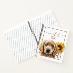 Carnet Golden Retriever Puppy Sunflower Personnalisé