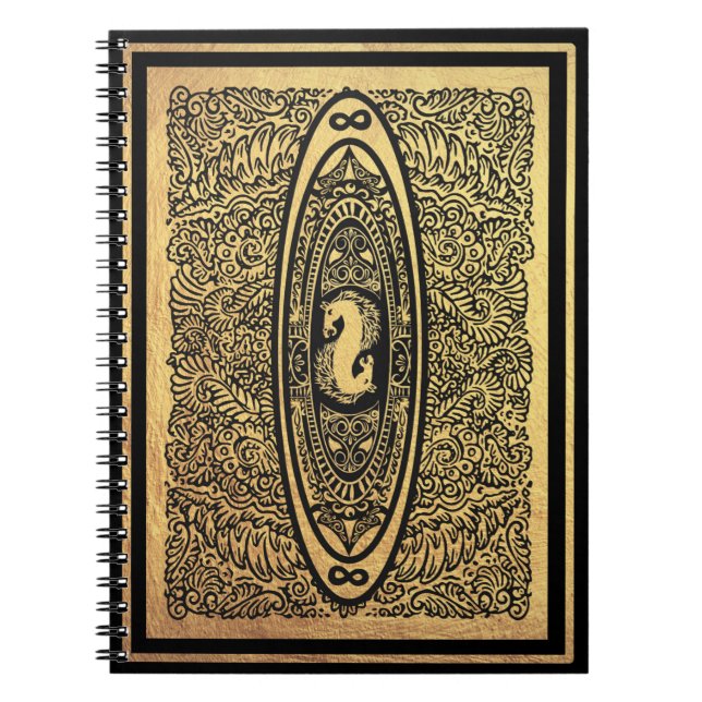 Carnet Golden Seahorse Mandala - Ornate Infinity Design (Devant)