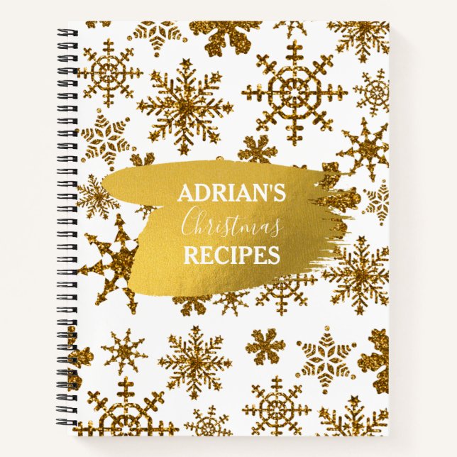 Carnet Golden Snowflakes Recettes de Noël personnalisées (Devant)