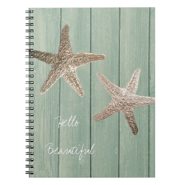 Carnet Golden Starfish & Wood Elegant Beach Custom Chic (Devant)